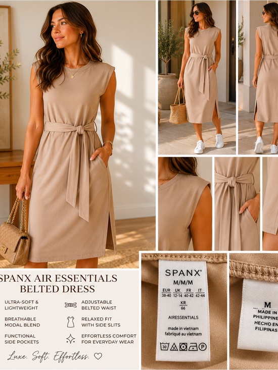 SPANX Dresses & Skirts - SPANX Sleeveless Belted Midi Dress in Tan